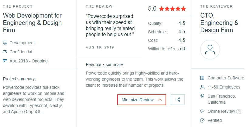 Five-star review on Clutch