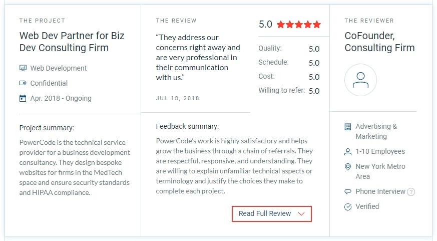 Client review on clutch on Powercode communication