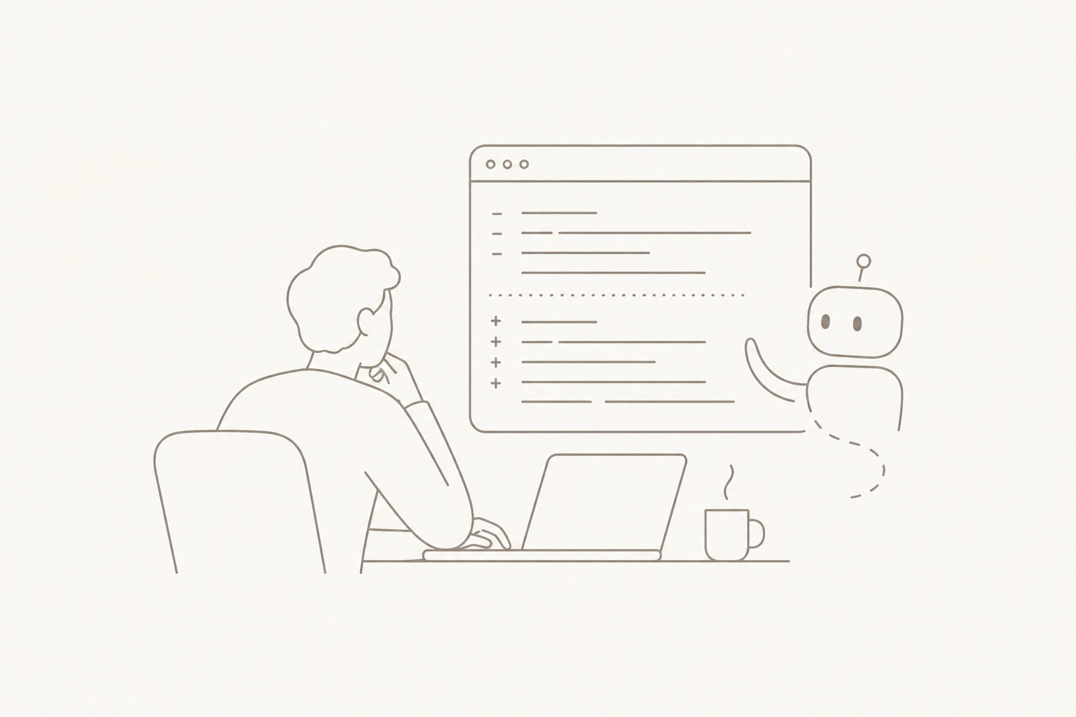 a developer examining a git diff generated by an AI agent in a terminal