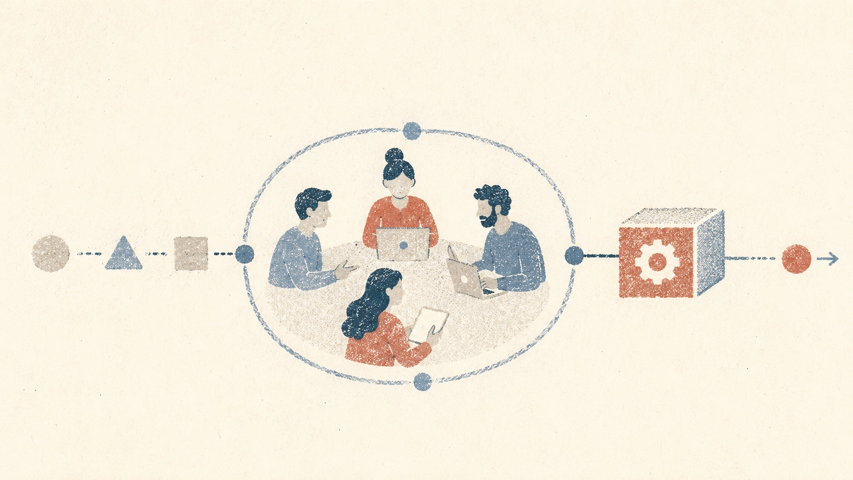 A technical diagram illustrating stream-aligned teams that possess end-to-end control over a specific microservice or applica
