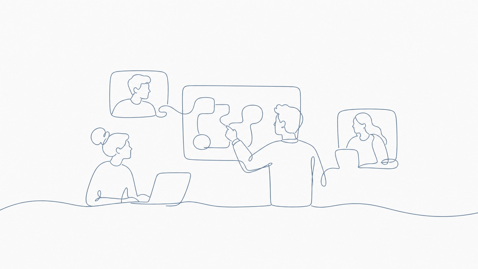 A small dedicated engineering team working together on a shared digital whiteboard