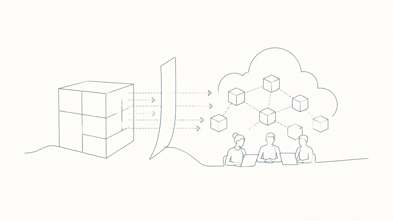 A diagram separating a company's core systems from work handed to an external team